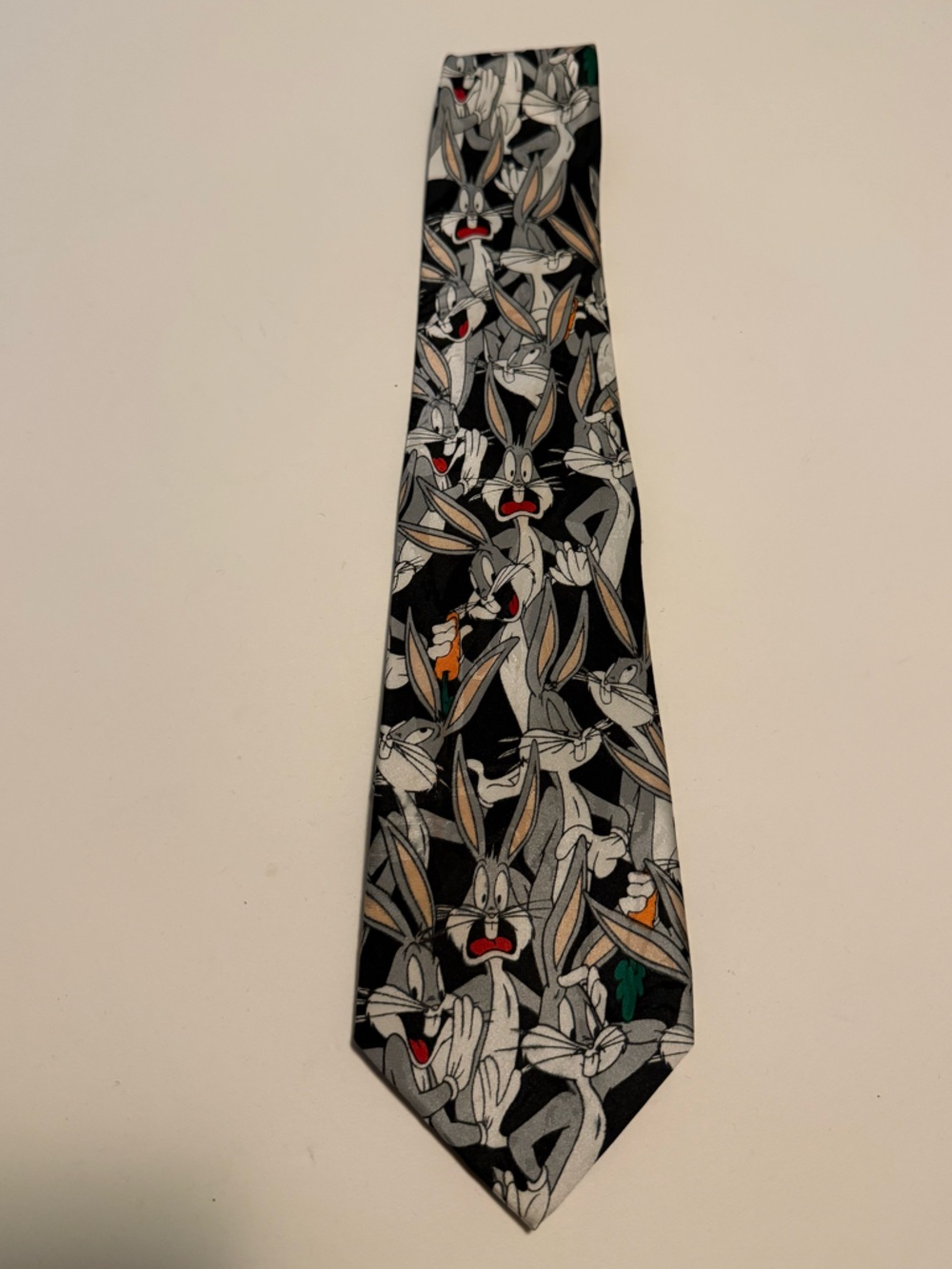 Warner Bros. Bugs Bunny Patterned Black Tie with Gray and White Accents